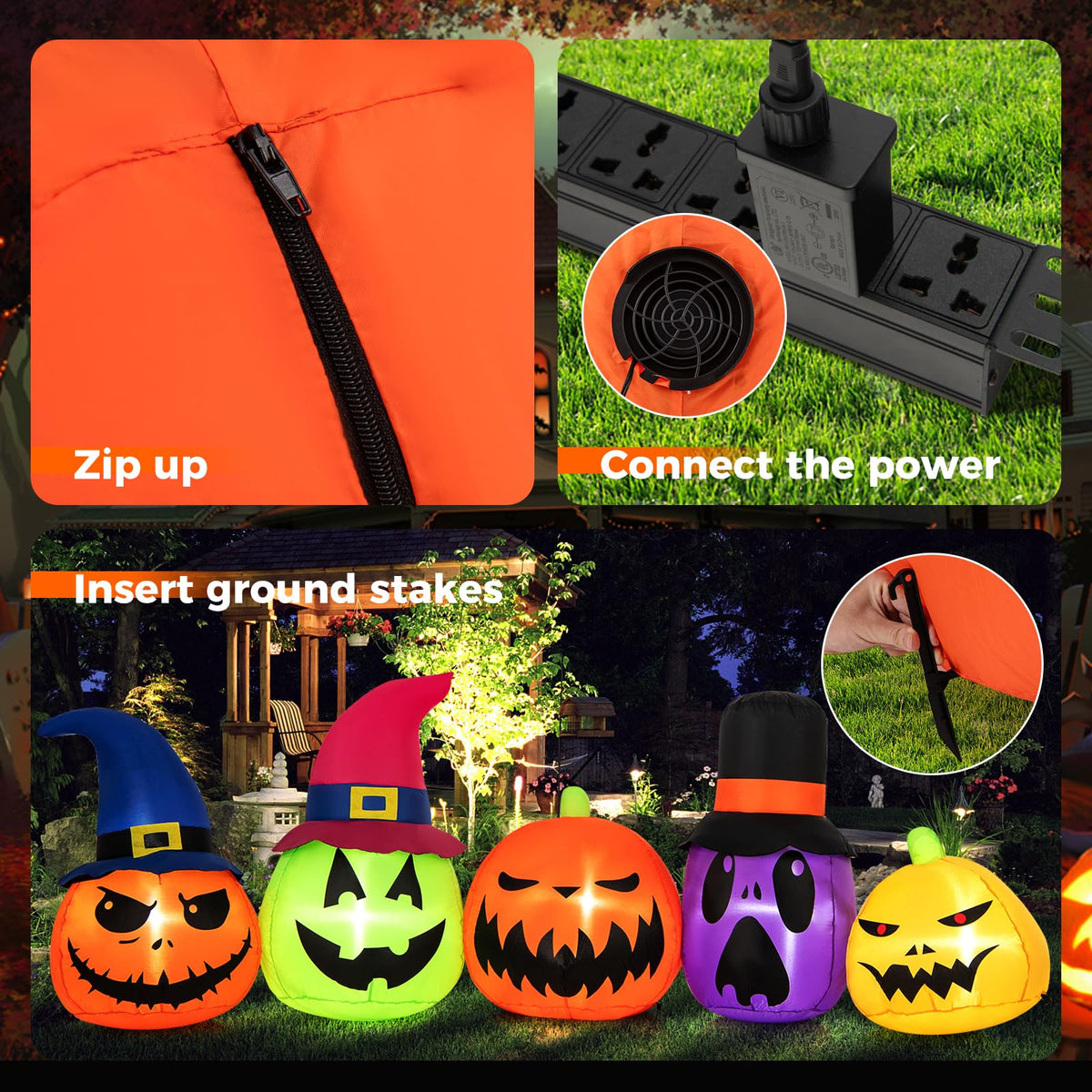 Lucktree 9 FT Inflatable Halloween Pumpkin Patch Family, Blow up Yard Decoration with Built-in LED Lights and Witch Hats