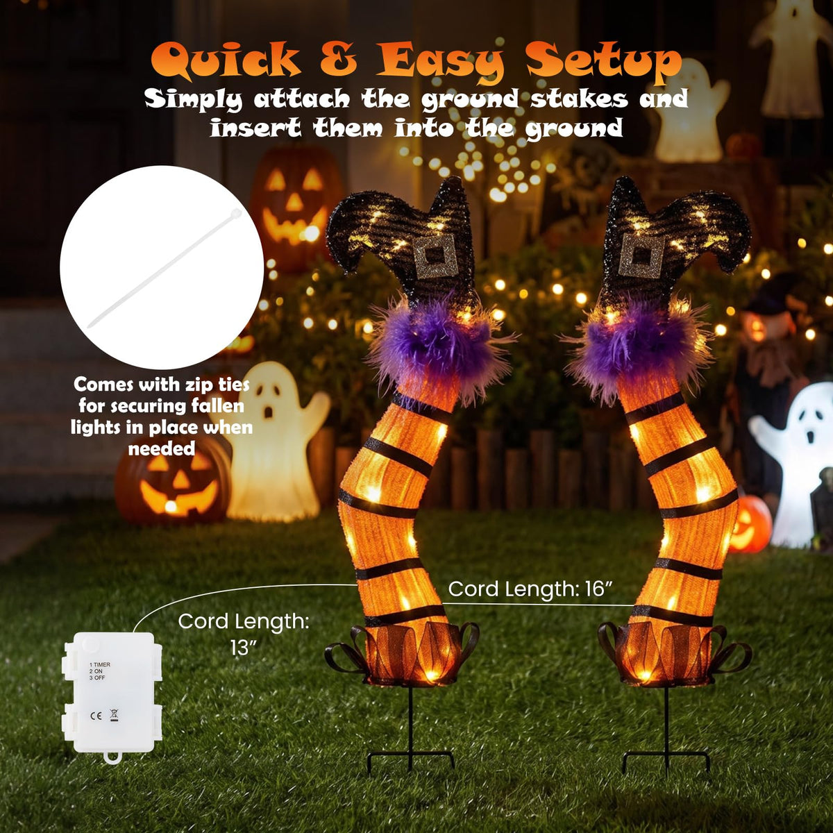 Set of 2 Halloween Lighted Witch Legs Decorations with Stakes