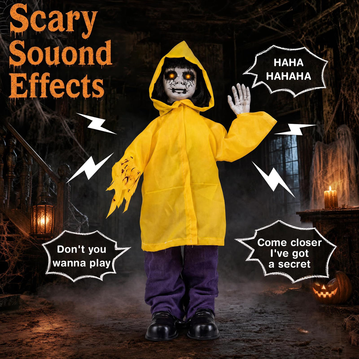 Halloween Animated Life Size Scary Boy with Light Up Eyes