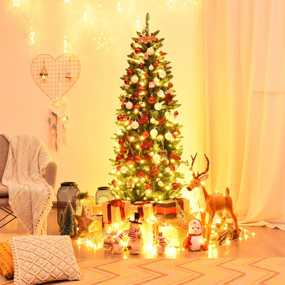Lucktree 6ft Pre-lit Artificial Christmas Tree, Hinged Fir Pencil Christmas Tree with 250 LED Lights - LucktreeUS