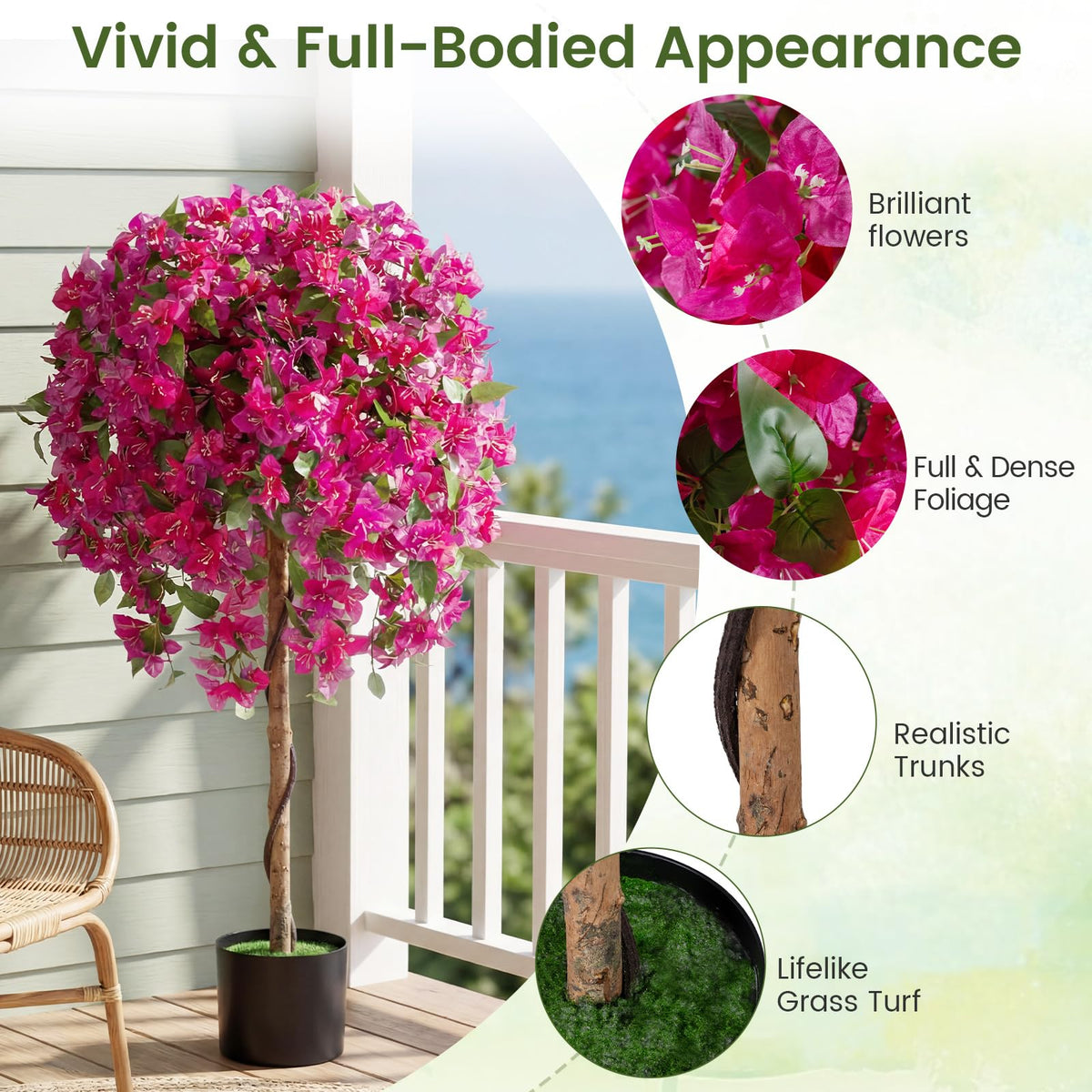 Lucktree 2 Pack Artificial Azalea Trees with Vivid Blooming Flowers for Indoor Outdoor Decor