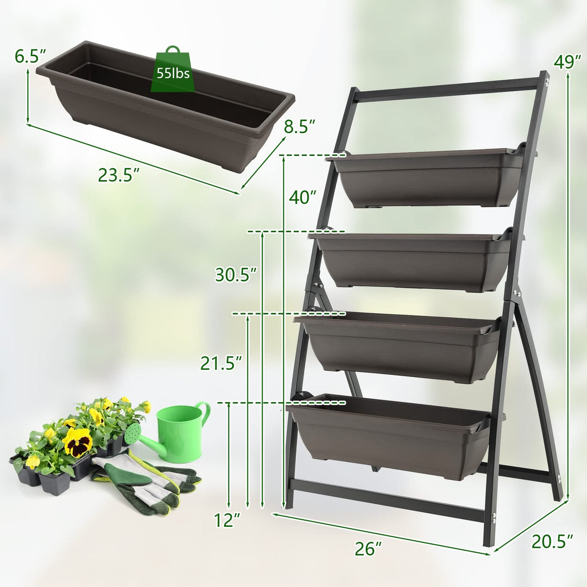 Lucktree 2 Pcs 4.1FT Vertical Raised Garden Bed, 4-Tier Elevated Planter Box