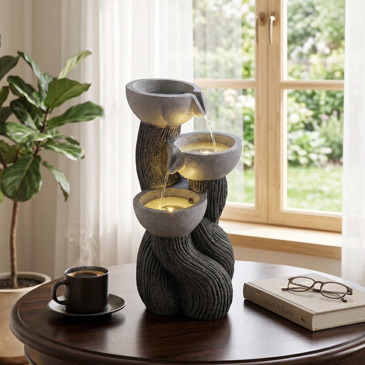 Lucktree 3-Tier Outdoor Water Fountain with Lights