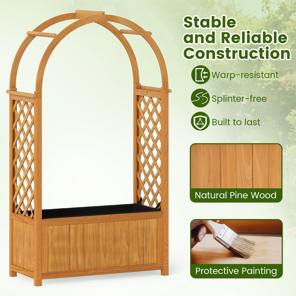 Lucktree Raised Garden Bed with Arch Lattice Trellis, for Climbing Vine Flower Vegetable