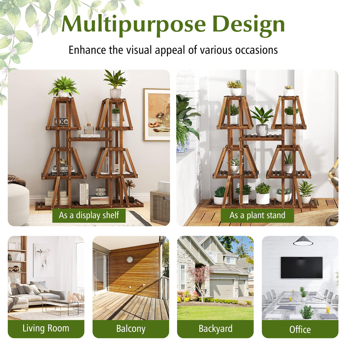 Lucktree Wood Plant Stand, 5-Tier 10 Potted Trapezoid Plant Holder Rack for Multiple Plants
