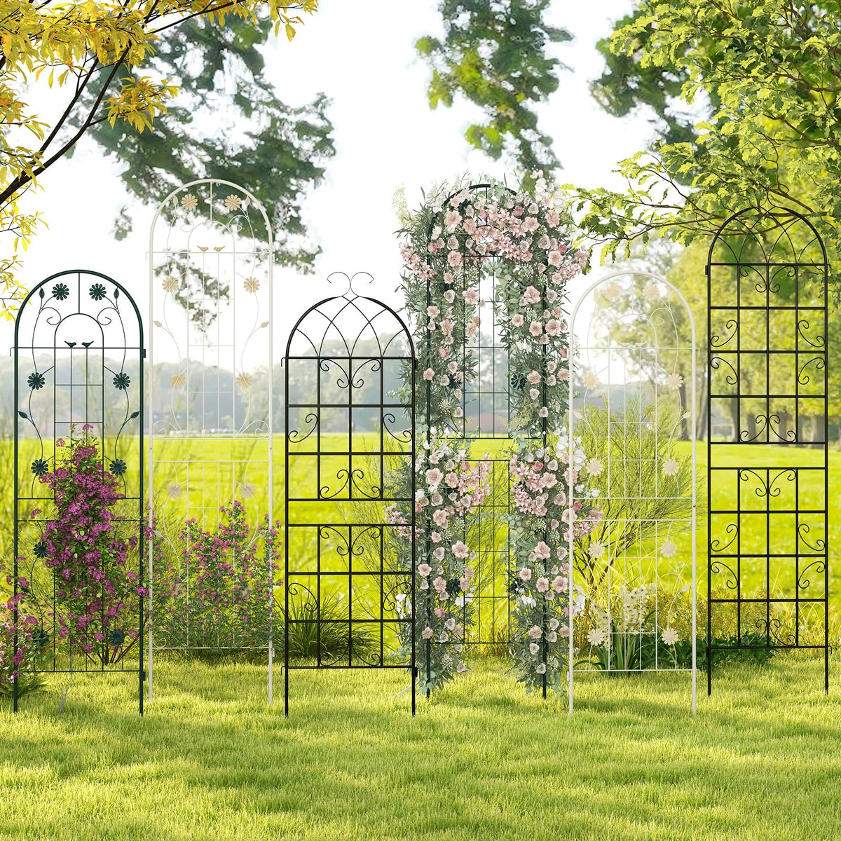 Lucktree Garden Trellis, Tall Galvanized Steel Trellis for Climbing Plants
