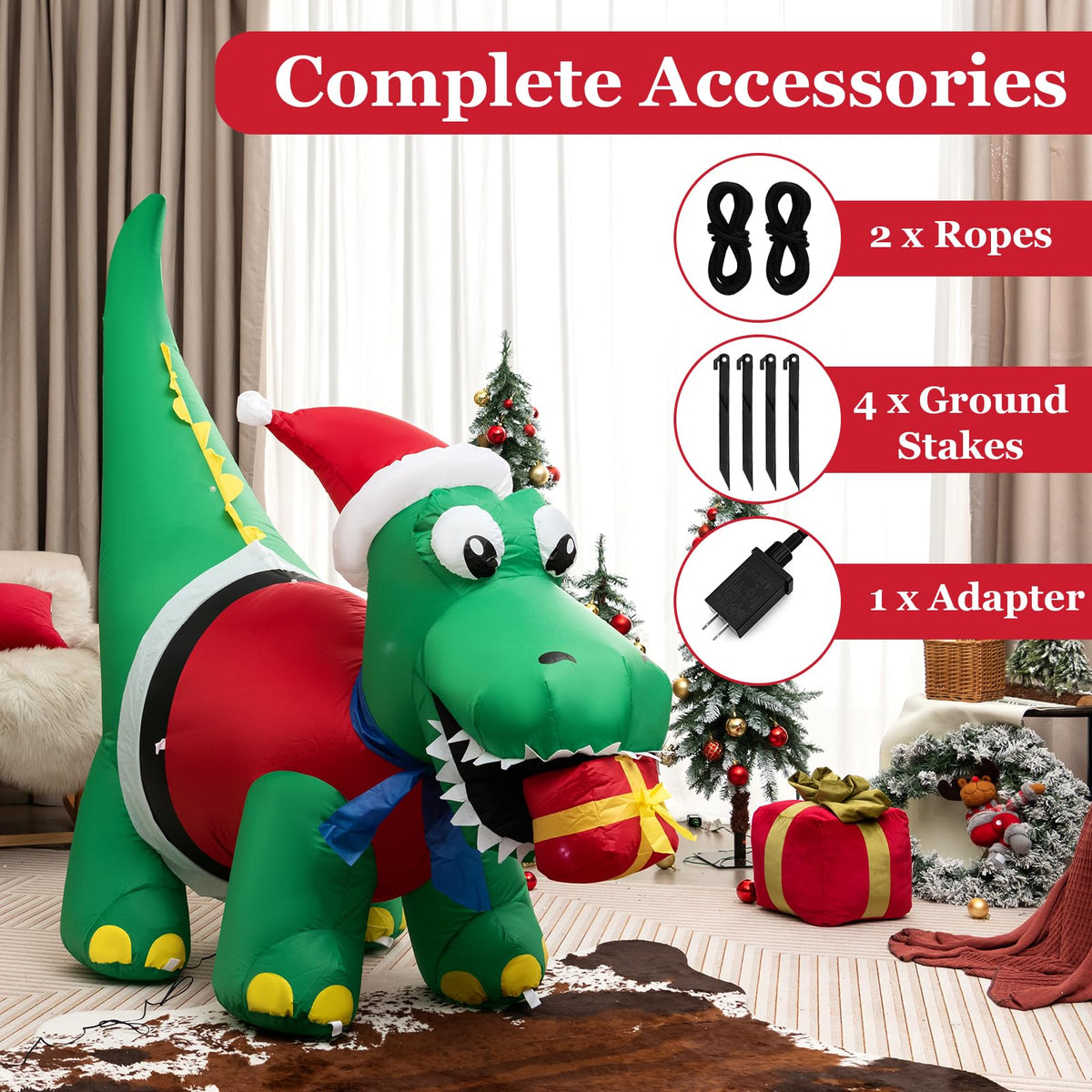Lucktree 6 FT Lighted Inflatable Christmas Dinosaur Bite a Gift Box