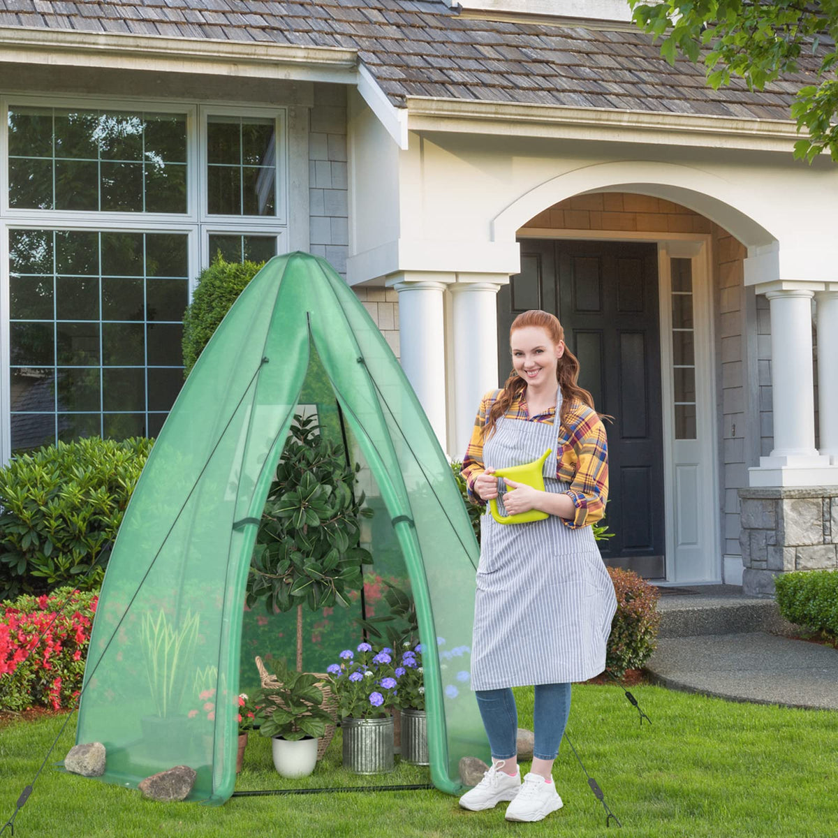 Lucktree Portable Walk-in Greenhouse - 5.5’x5.5’x6’ PE Cover, Roll-up Zippered Door, Window
