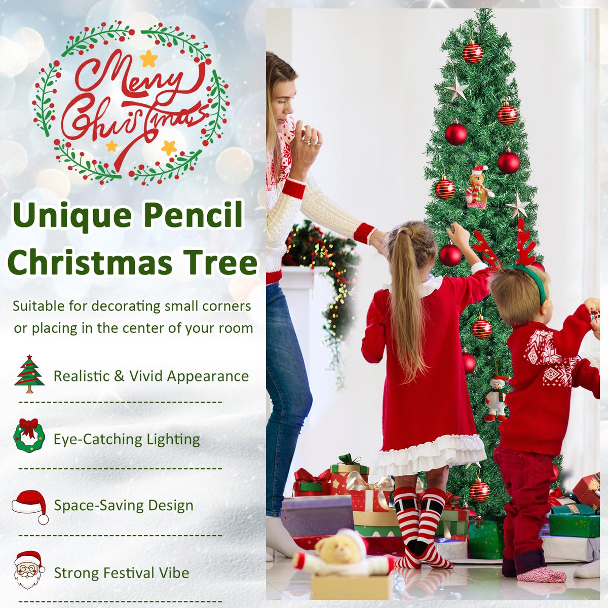 Lucktree 6ft / 7ft / 8ft Fiber Optic Pencil Christmas Tree Xmas Full Tree for Home Office Holiday Decor