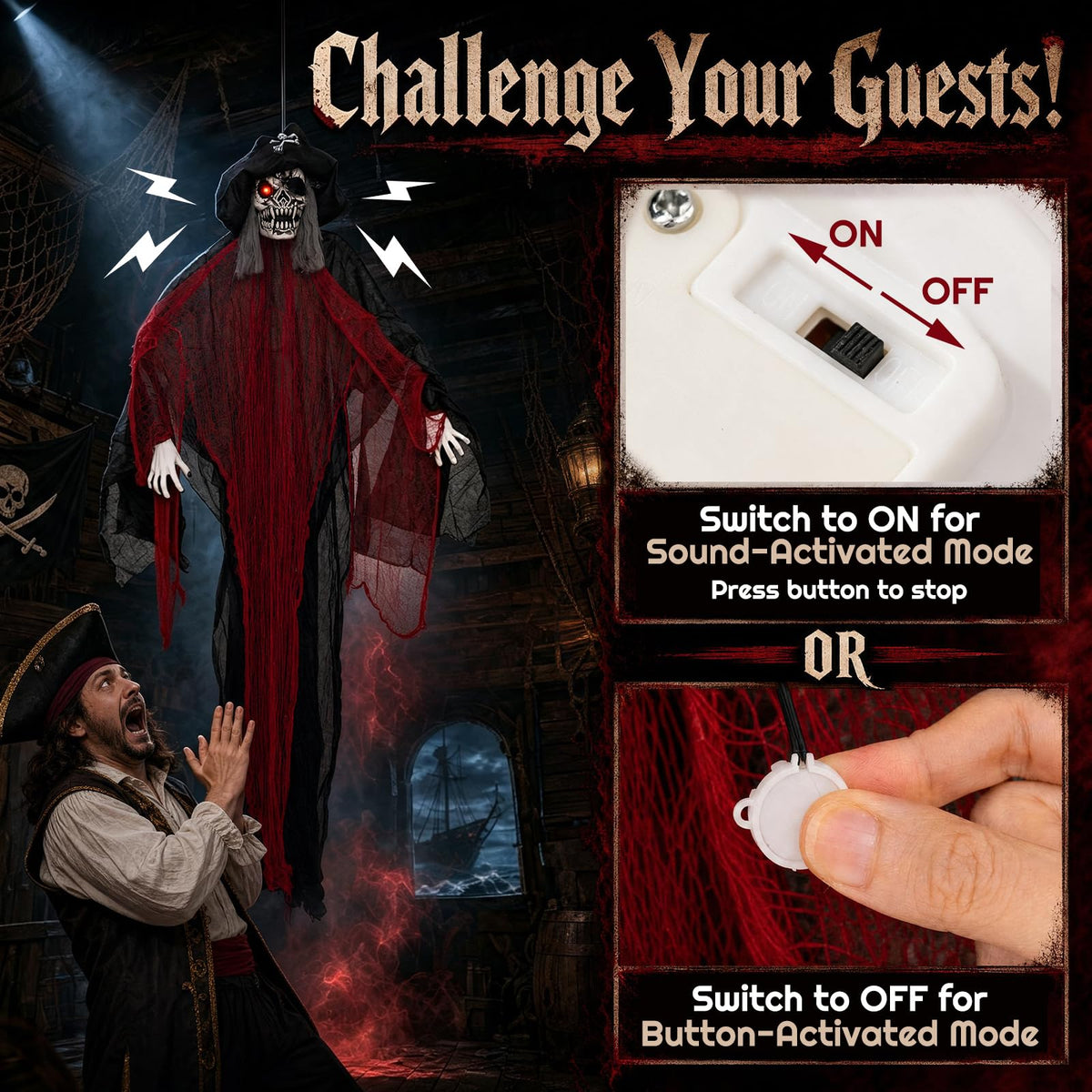9.4 FT Animated Halloween Hanging Pirate with Glowing Eyes