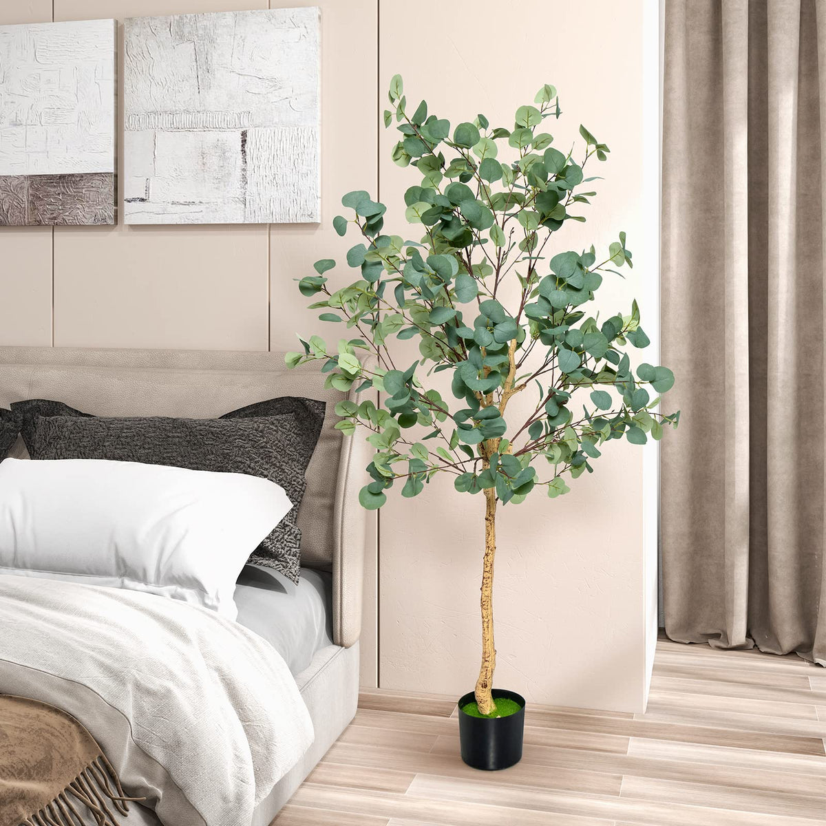 Lucktree 5.5ft Artificial Eucalyptus Tree, Tall Faux Eucalyptus Stems Fake Plants in Pot with 517 Silver Dollar Leaves