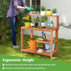 Lucktree 4-Tier Potting Bench, Solid Wood Gardening Workstation w/Open Storage Shelves