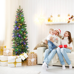 Lucktree 6ft / 7ft Pre-Lit Pencil Christmas Tree, Hinged Artificial Slim Tree with 648 PVC PE Branch Tips - LucktreeUS