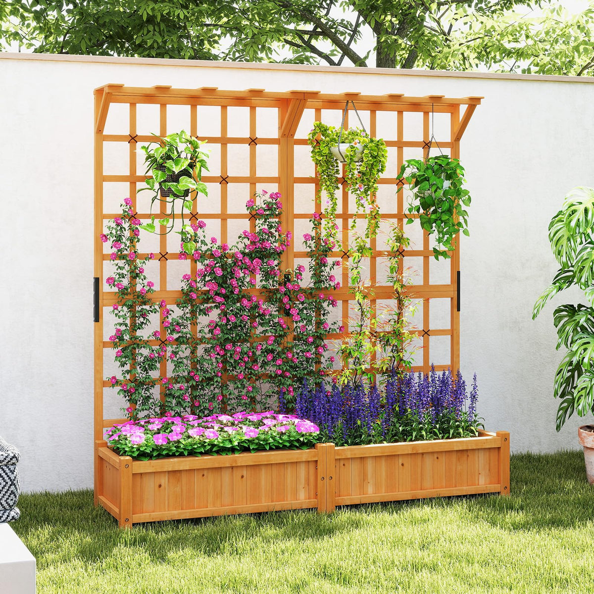 Lucktree Large Raised Garden Bed with Trellis and Roof
