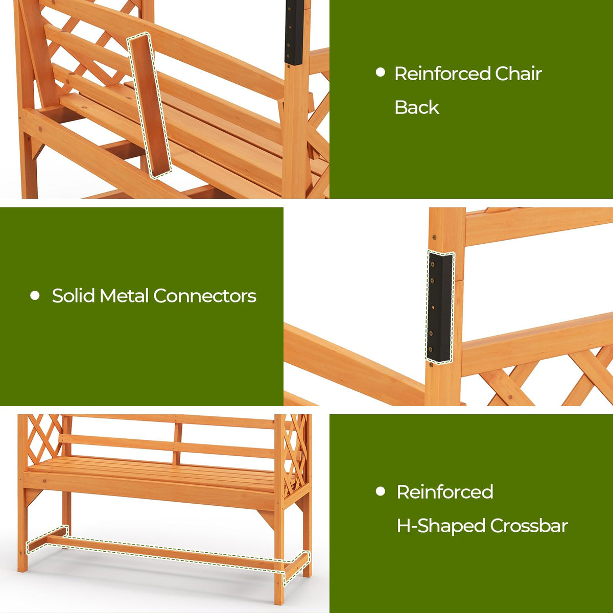 Lucktree Garden Arch Trellis with Bench - 63''W x 79''H Wooden Arbor with 2-Person Outdoor Bench