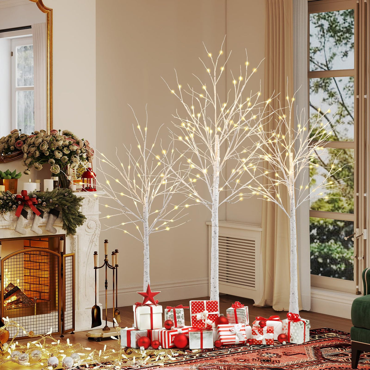 Lucktree 4/5/6 FT Pre-Lit Artificial Christmas Trees with 216 Warm White LEDs ( Set of 3 )