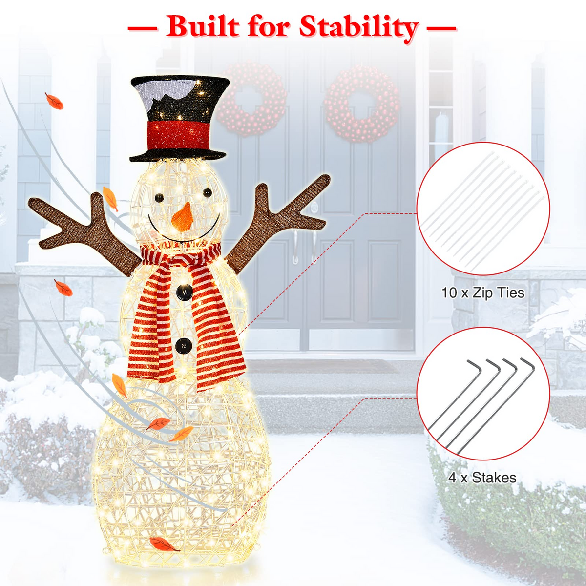 Lucktree Christmas Outdoor Lighted Snowman Yard Xmas Decorations and Zip Ties