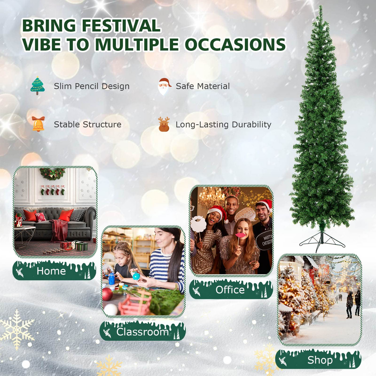 Lucktree 7ft Prelit Half-Shape Christmas Tree, Space-Saving Slender Artificial Xmas Tree with 150 LED Lights - LucktreeUS