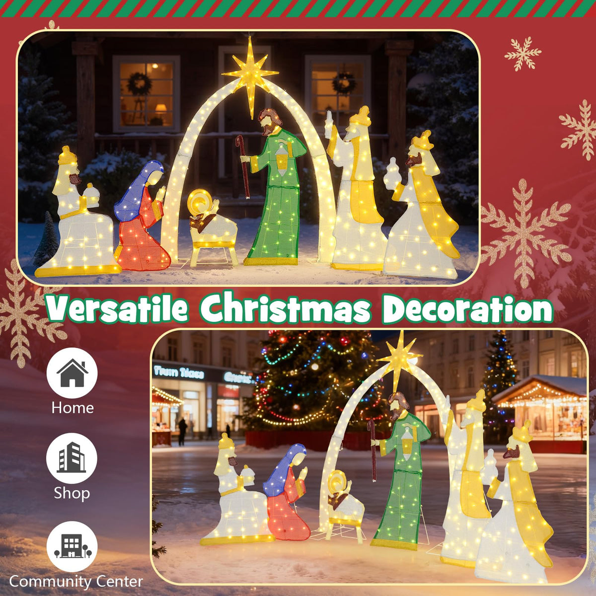 Lucktree 7 Pieces Large Christmas Lighted Nativity Scene Set