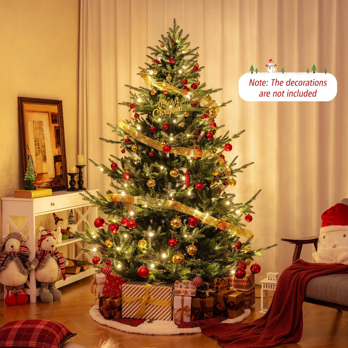 Lucktree 7ft Pre-lit Artificial Christmas Tree with 340 Warm White LED Lights, 1090 Branch Tips