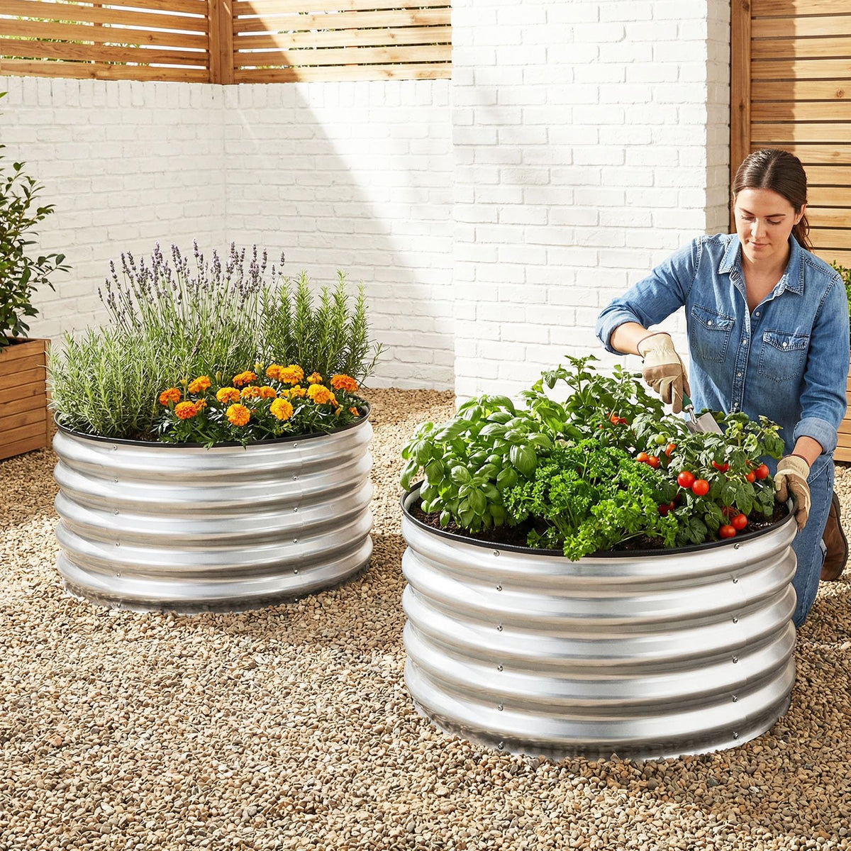 Lucktree 2 Pack Round Galvanized Raised Garden Bed Kit (2x2x1 FT)