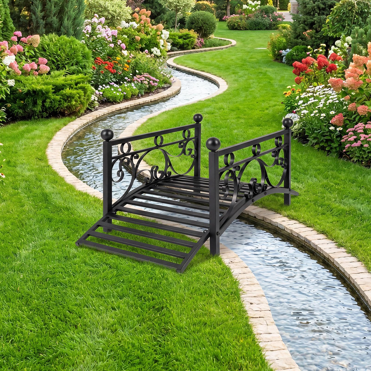 Lucktree 3.3 FT Garden Metal Bridge with Dual Patterned Side Rails