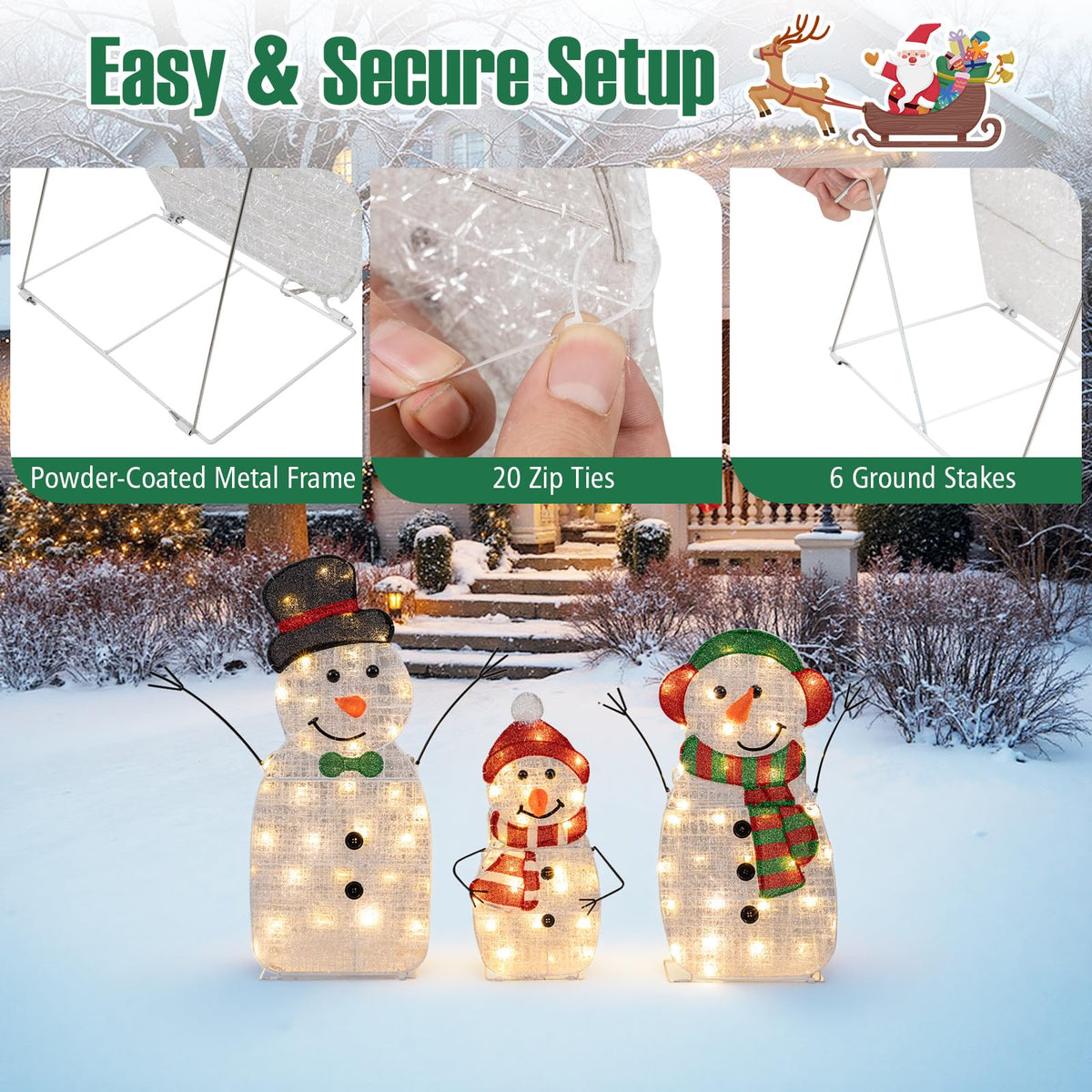Lighted Snowman Family Christmas Decoration 3-Piece Pre-Lit 2D Snowman Set