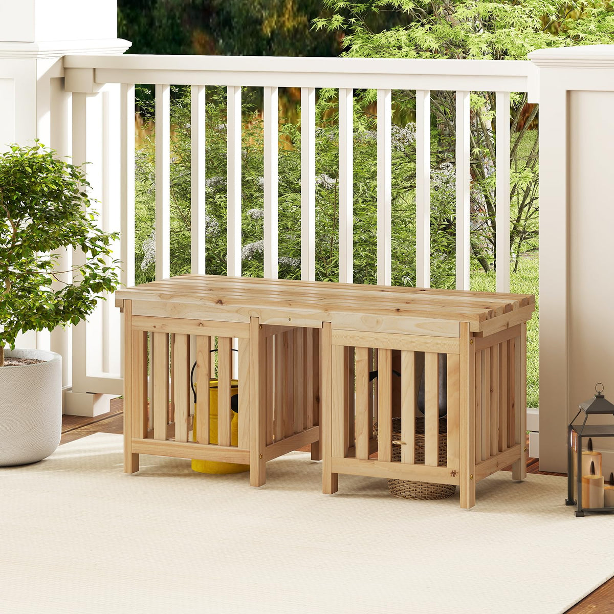 Lucktree 2-in-1 Outdoor Bench with 2 Raised Garden Beds