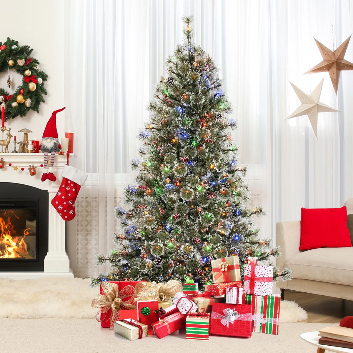 Lucktree 6ft / 7.5ft / 9ft Pre-Lit Artificial Christmas Tree with 360° Quick Power Connector