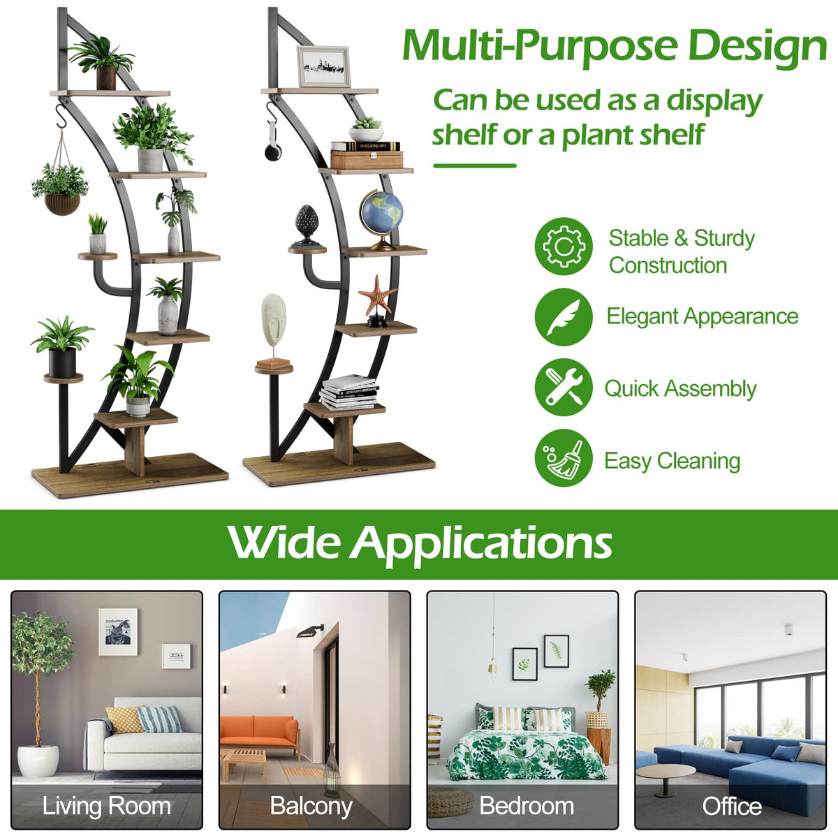 Lucktree 6 Tier Metal Plant Stand Indoor, 61" Half Moon Plant Shelf