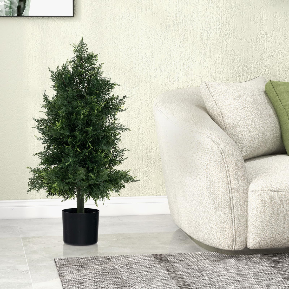 Lucktree 31.5'' Artificial Cedar Topiary Trees for Outdoors, Potted Fake Cypress Trees with Cement Plastic Pot