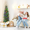Lucktree 5ft Pre-Lit Pencil Christmas Tree, Hinged Artificial Slim Tree with 390 PVC PE Branch Tips