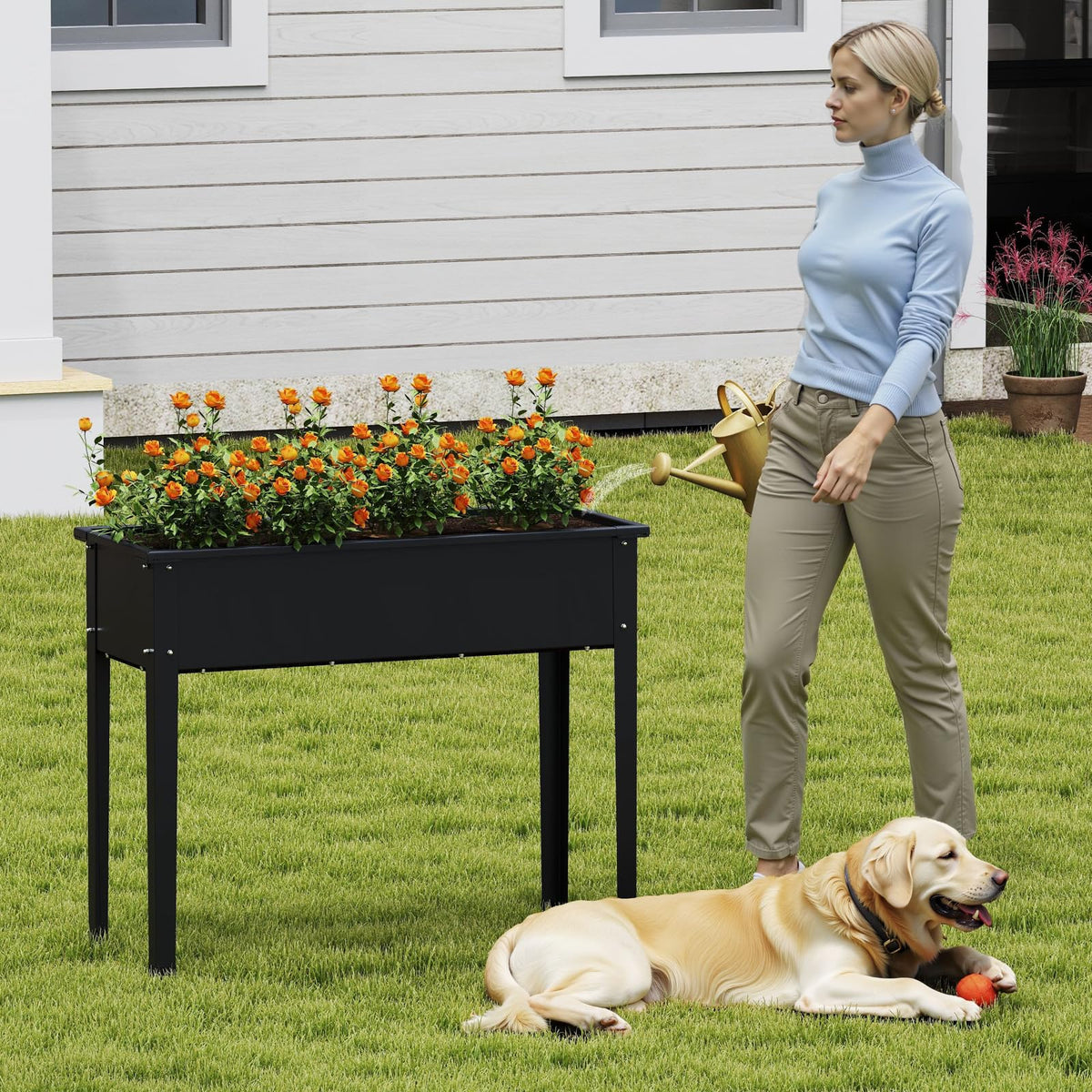 Lucktree Metal Raised Garden Bed with Legs(40”x16”x32”)