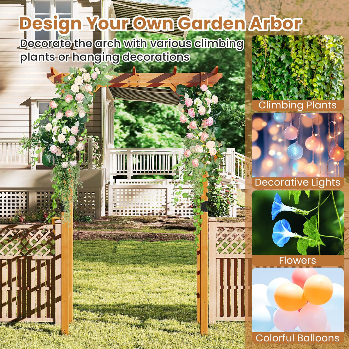 Lucktree 7FT Wood Garden Arbor Trellis for Ceremony Party
