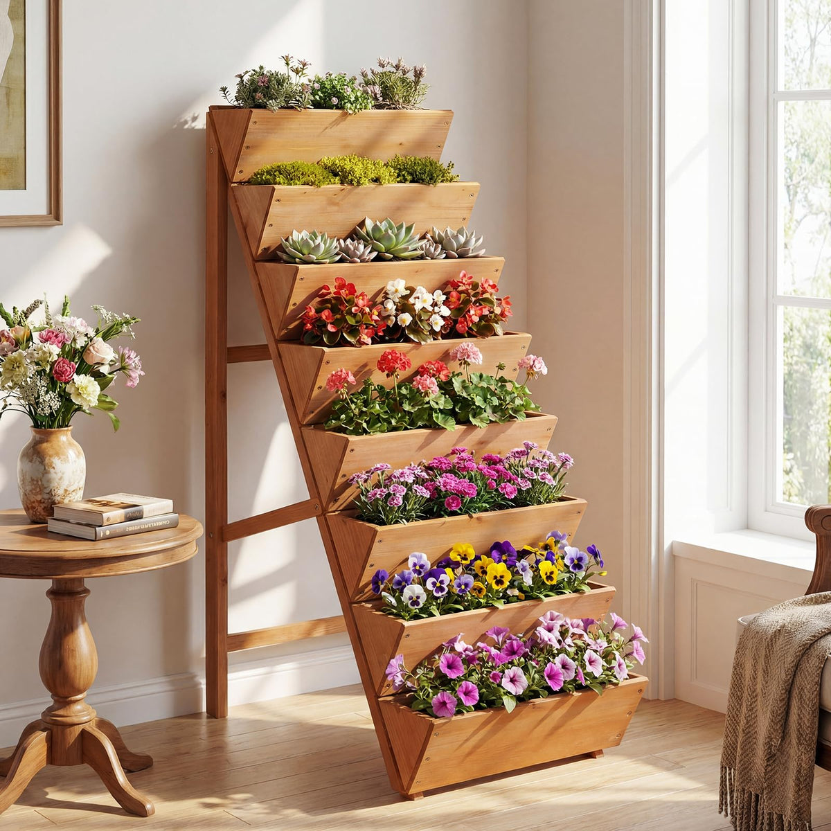 Lucktree 8-Tier Wooden Vertical Raised Garden Bedwith Legs
