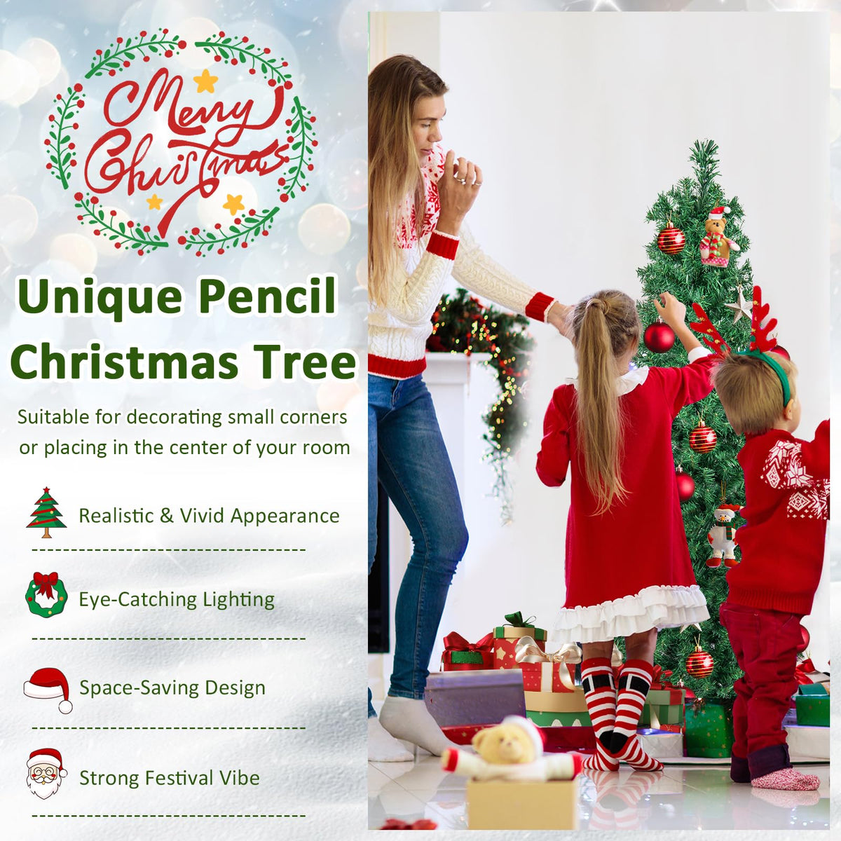 Lucktree 5ft Fiber Optic Pencil Christmas Tree Xmas Full Tree for Home Office Holiday Decor