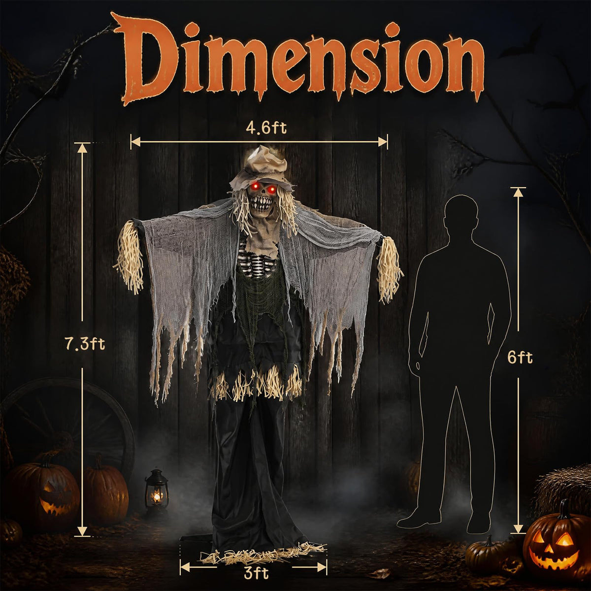 Lucktree 7.3 FT Animated Halloween Standing Skeleton Scarecrow Decoration