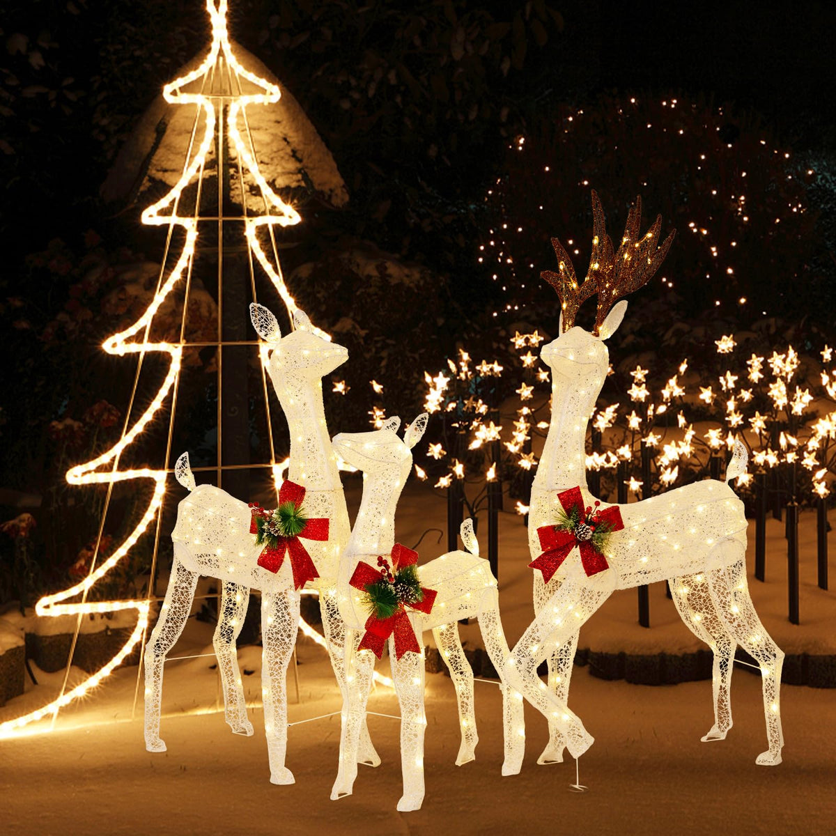 Lucktree 3 Pieces Lighted Christmas Reindeer Family, Xmas Lighted Deer Decoration with 230 Warm White LED Lights