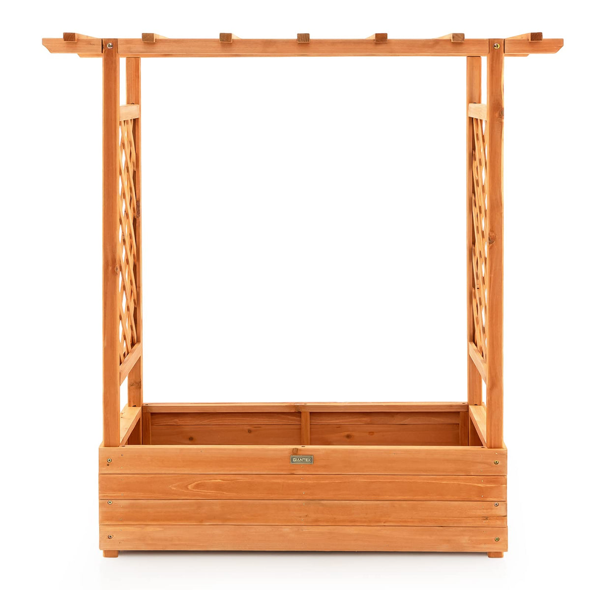 Lucktree Raised Garden Bed with Trellis, Wood Planter Box with Roof & Side Trellis, Drain Holes