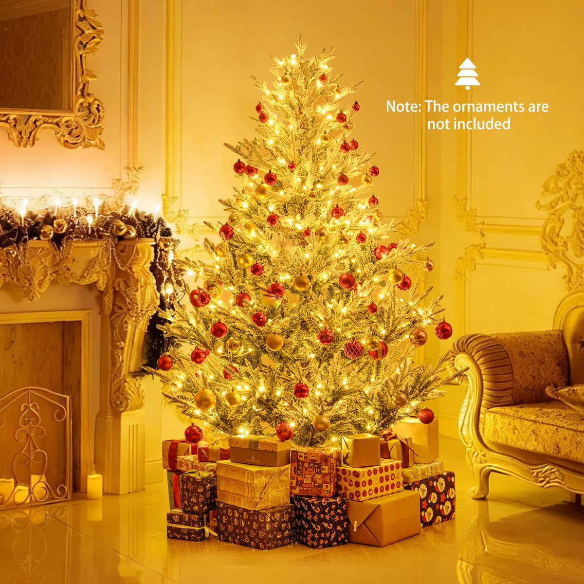 Lucktree 6FT / 7FT / 8FT Pre-Lit Snow Flocked Christmas Tree | Holiday Home Office Decoration