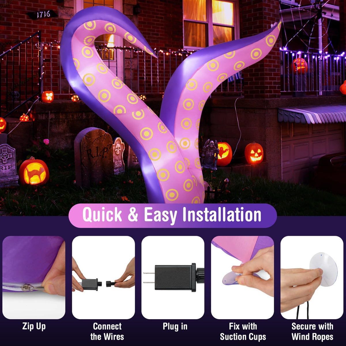Lucktree 6.5 Ft Halloween Inflatable Tentacles, Blow up Octopus Legs