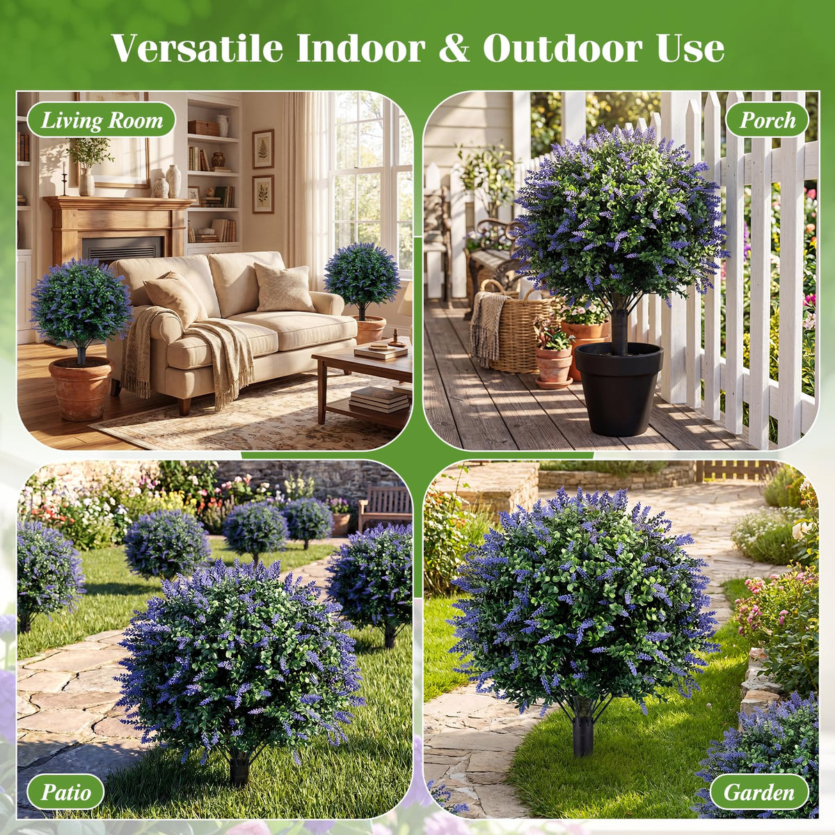 Lucktree 2 Pack Artificial Lavender Boxwood Topiary Ball Trees 27.5" Faux Floral Shrubs