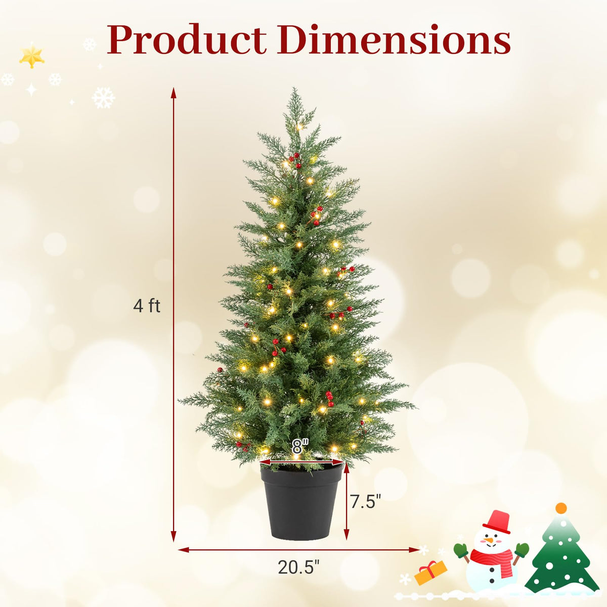 2 Pack 4 FT Pre-lit Cypress Christmas Trees w/70 Warm White LED Lights