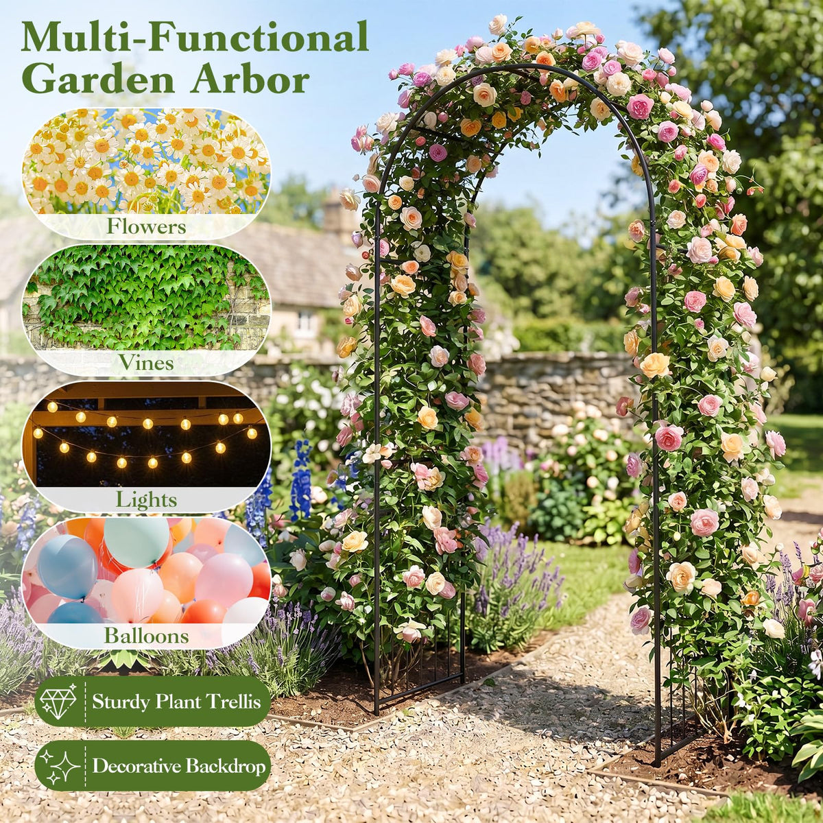 Lucktree 87" Decorative Metal Garden Arbor Arch Trellis for Climbing Plants