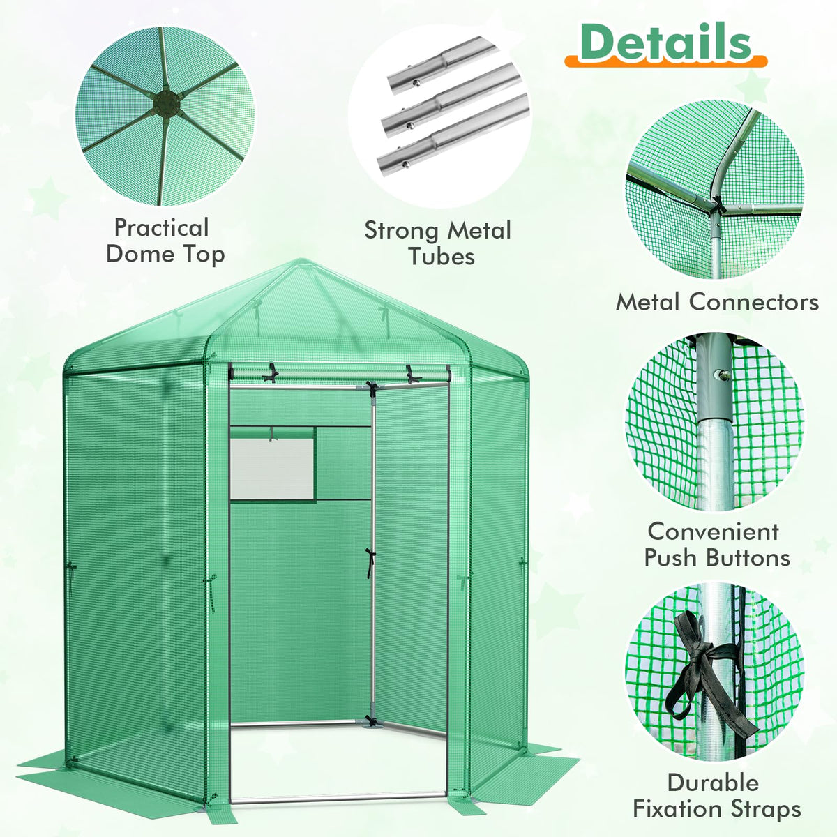 Lucktree 7 x 6 x 7.5 FT Greenhouse, Large Hexagonal Walk in Greenhouse Outdoor with Heavy-Duty Metal Frame
