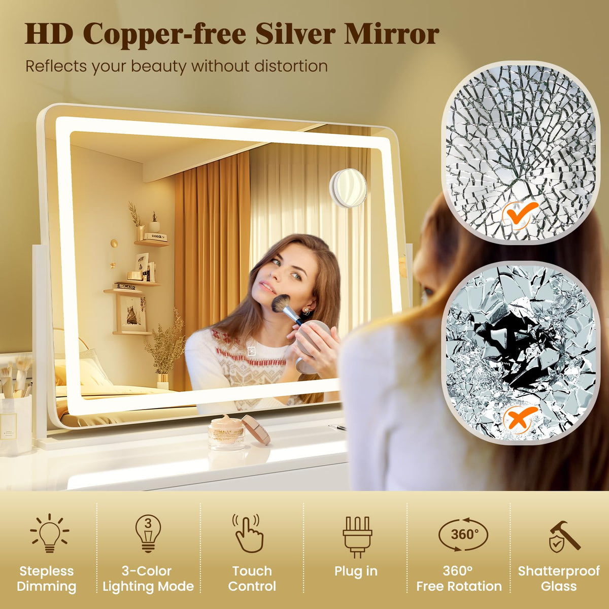 Lucktree 32" x 22" Large Makeup Mirror with 10X Magnify Mirror