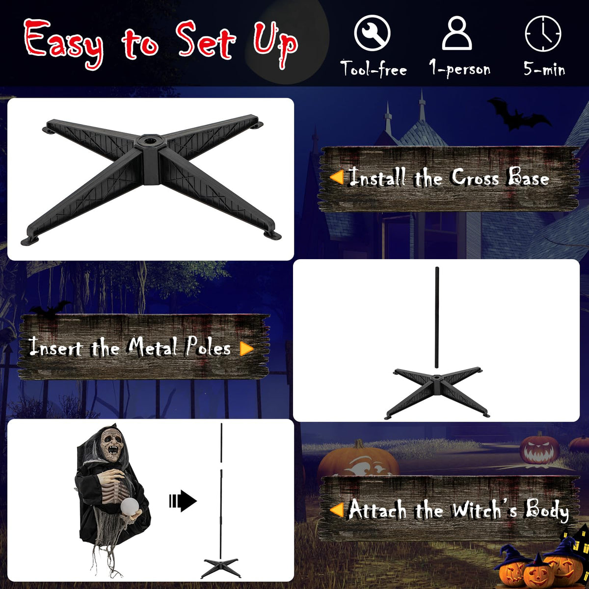 Lucktree 6 FT Halloween Animatronics Standing Witch, Talking Animated Wicked Witch with Light Up Eyes & Magical Ball