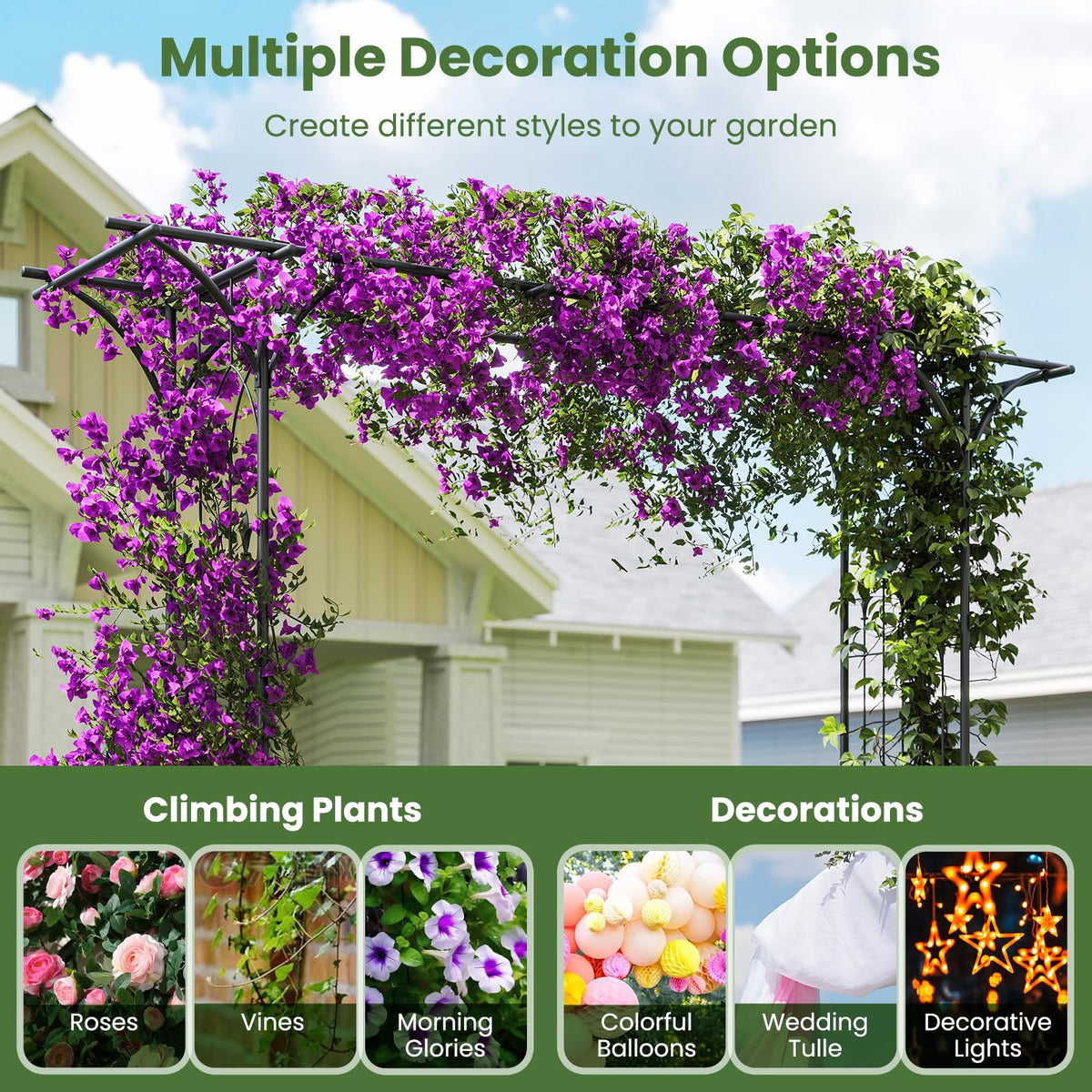 Lucktree Metal Garden Arbor with Trellis