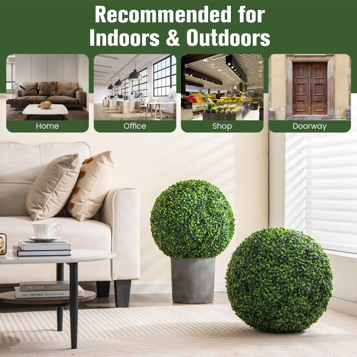 19 Inch Topiary Ball 2 pcs Sun Protective Faux Boxwood Greenery Balls