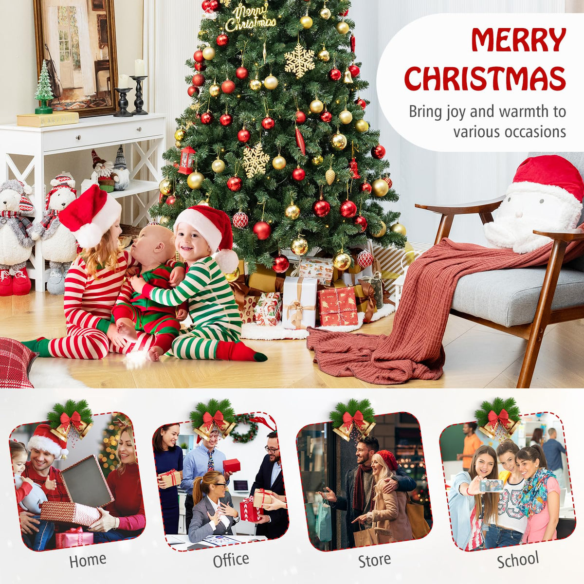 Lucktree 8ft Pre-Lit Christmas Tree, Artificial Hinged Xmas Tree with 400 Warm White LED Lights